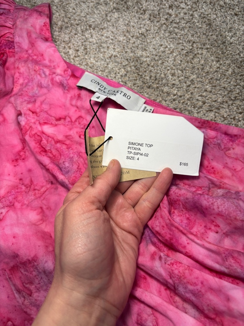 NWT Cindy Castro Simone One Shoulder Puff Sleeve Sash Top pink tie-dye 4
. - Picture 9 of 12